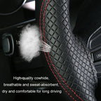 Cowhide Embossed Hand-Stitched Double-Line Steering Wheel Cover, 38cm