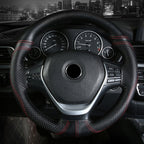 Cowhide Embossed Hand-Stitched Double-Line Steering Wheel Cover, 38cm