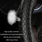 Four-season Embossed Hand-sewn Cowhide Steering Wheel Cover, 38cm