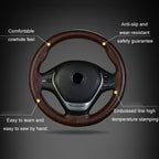 Four-season Embossed Cowhide Hand-sewn Steering Wheel Cover, 38cm