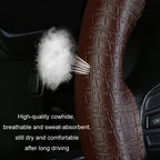 Four-season Embossed Cowhide Hand-sewn Steering Wheel Cover, 38cm