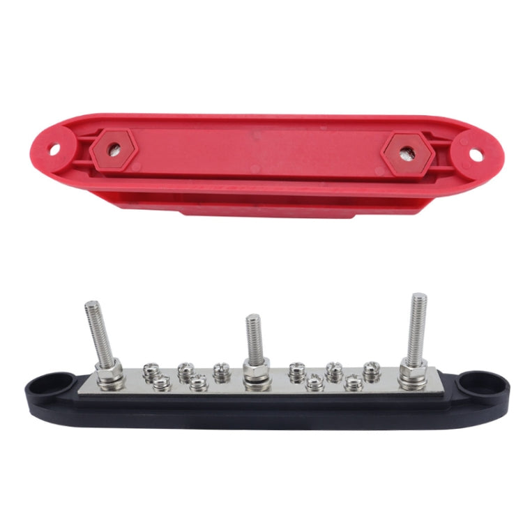 M6 3-post 10-way RV Yacht Short-circuit Proof Base DC Busbar, Red, Black, Red+Black 1pair