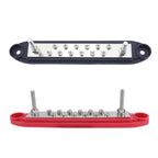 M6 2-post 12-way RV Yacht Terminal Nylon Flame Retardant Busbar, Red, Black, Red+Black 1pair