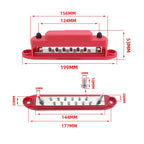 M6 2-post 12-way RV Yacht Terminal Nylon Flame Retardant Busbar, Red, Black, Red+Black 1pair
