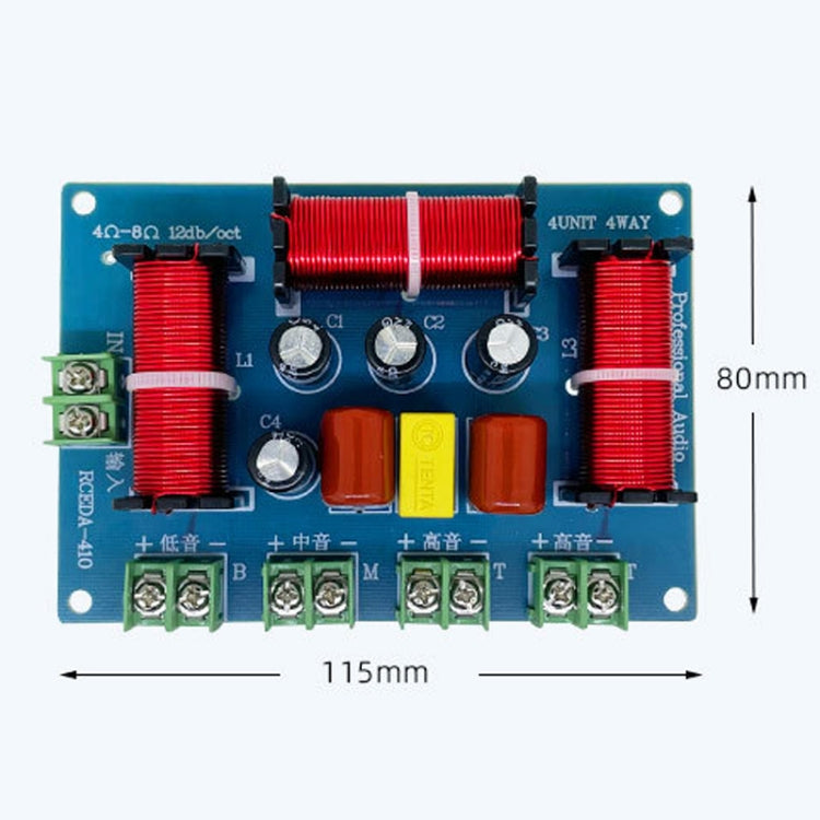 RCEDA-410 Two High One Medium One Low 4-Way Speaker Crossover Audio Modification Divider, RCEDA-410