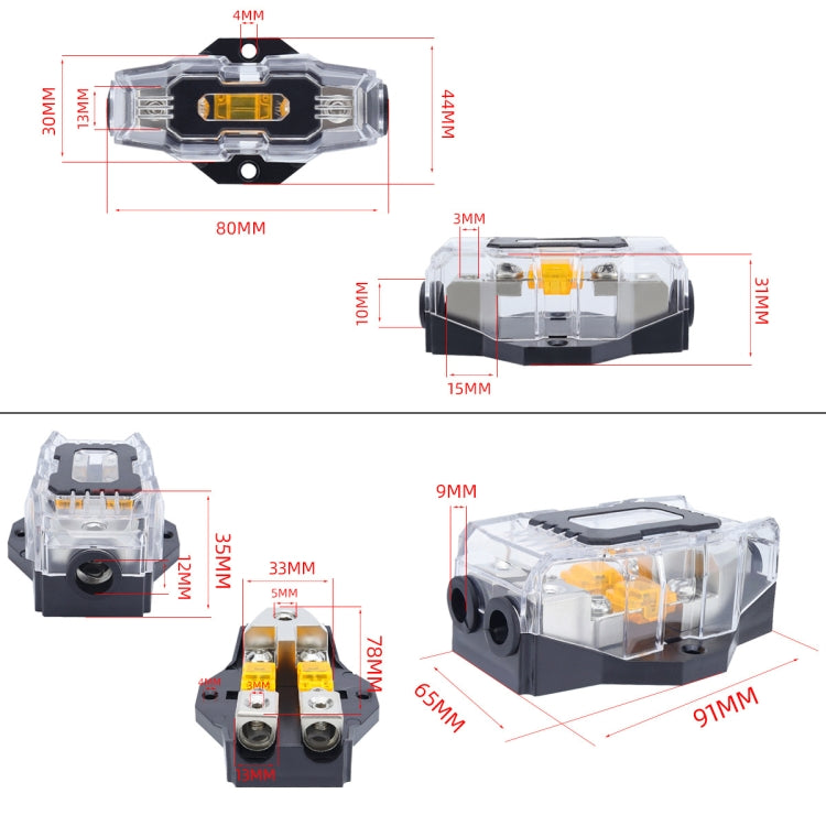 80A Car Audio Amplifier Modified Solid Brass Fuse Holder With Transparent Cover, 1-way, 2-way, 3-way, 4-way
