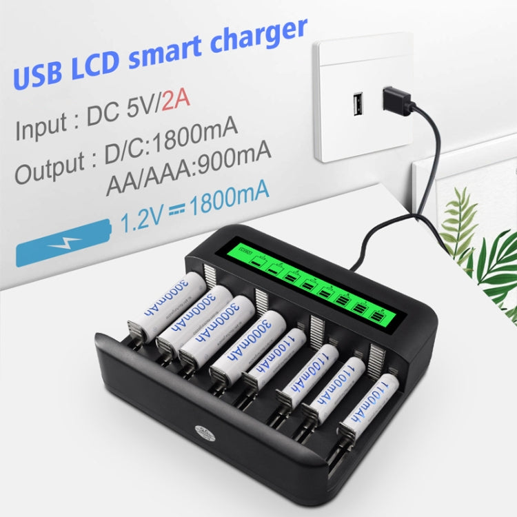 Eight-Slot LCD Multifunctional Battery Charger AA / AAA / C / D Charger, 8 Slots USB