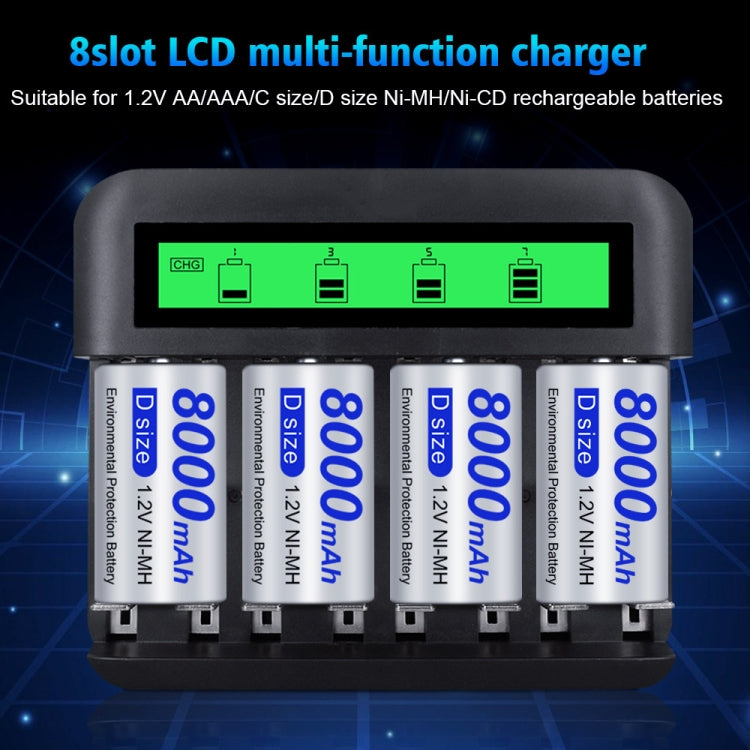 Eight-Slot LCD Multifunctional Battery Charger AA / AAA / C / D Charger, 8 Slots USB