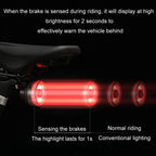Round Bicycle Intelligent Induction Brake Taillight Night Riding Warning Light, Cushion Model, Seat Post Model, Dual Bracket Model