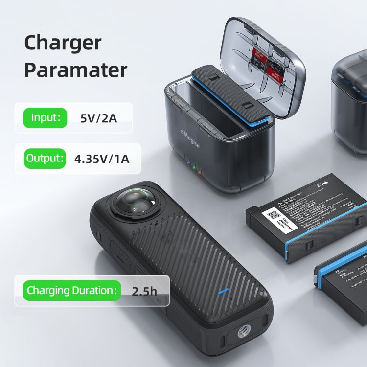 For Insta360 X4 AMagisn Dual Battery Charging Box Transparent Battery Storage Compartment, For Insta360 X4  Transparent