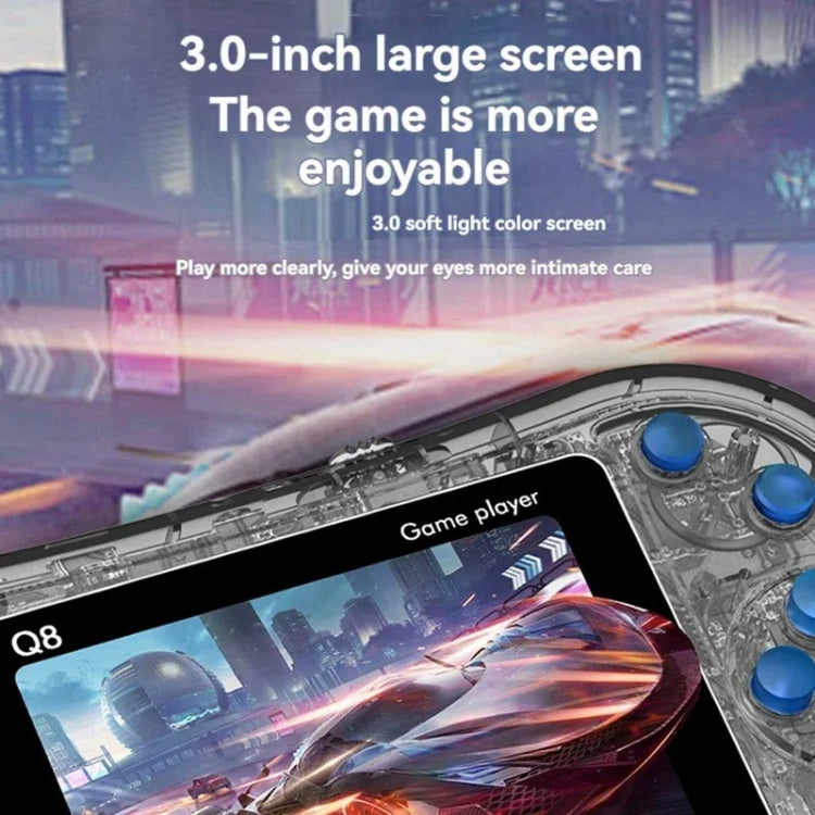 Q8 Handheld Game Console 3.0 Inch Screen Support TV Connection Built In 800 Games, Singles Transparent Gray, Singles Transparent Blue, Singles Transparent Purple, Doubles Transparent Gray, Doubles Transparent Blue, Doubles Transparent Purple