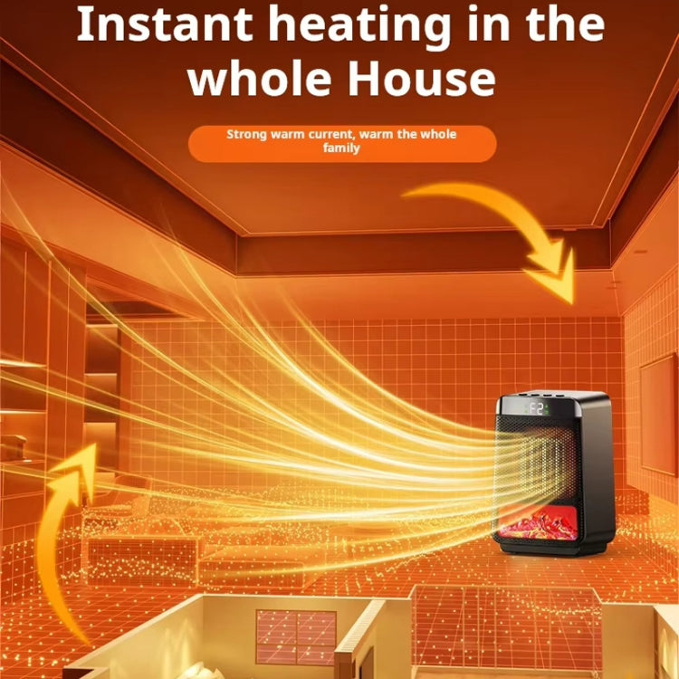 E03 Desktop PTC Heater Dynamic Flame Light Warmer, US Plug, EU Plug, UK Plug