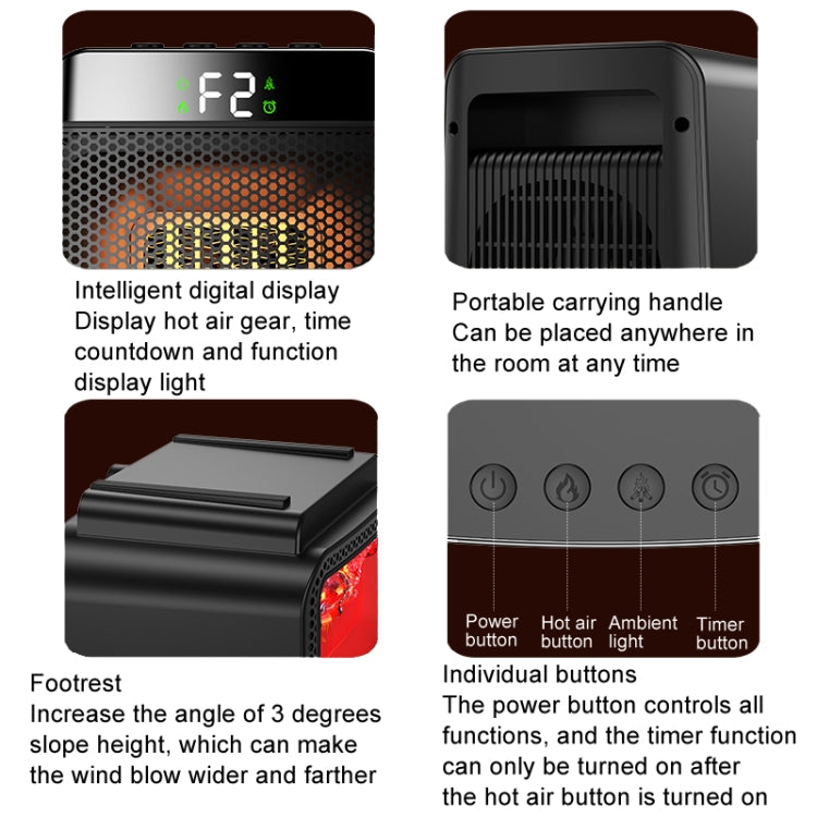 E03 Desktop PTC Heater Dynamic Flame Light Warmer, US Plug, EU Plug, UK Plug