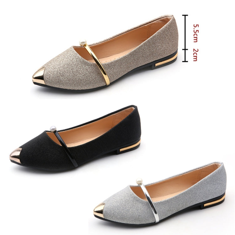 Pearl Women Shoes Shallow Mouth Pointed Toe Flats Heel Shoes, 35, 36, 37, 38, 39, 40