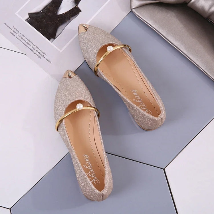 Pearl Women Shoes Shallow Mouth Pointed Toe Flats Heel Shoes, 35, 36, 37, 38, 39, 40