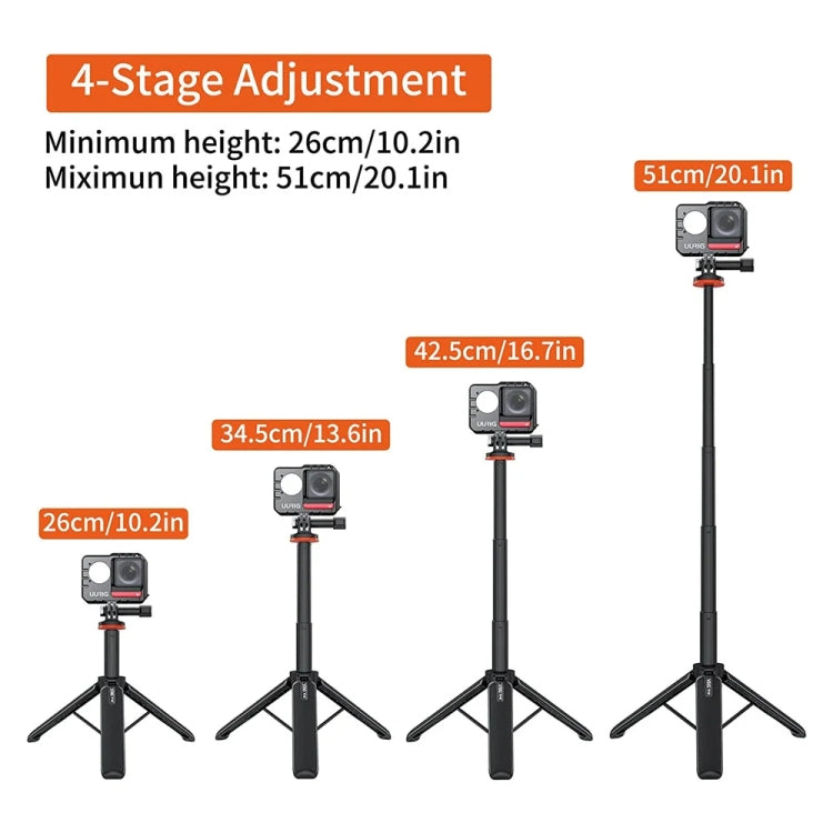 VRIG Tripod Selfie Stick 17-51cm Adjustable Extension Pole for DJI, Insta360, GoPro and Other Action Cameras