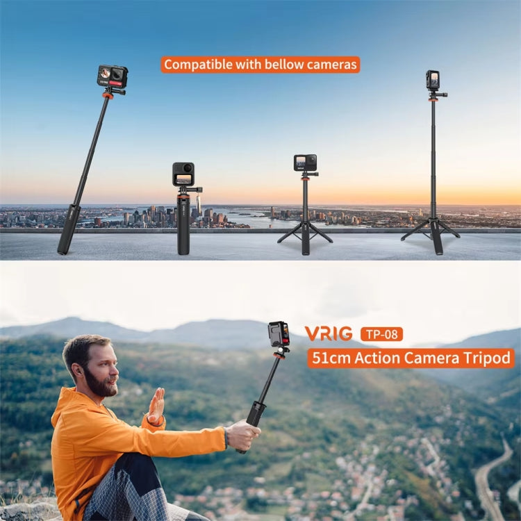VRIG Tripod Selfie Stick 17-51cm Adjustable Extension Pole for DJI, Insta360, GoPro and Other Action Cameras