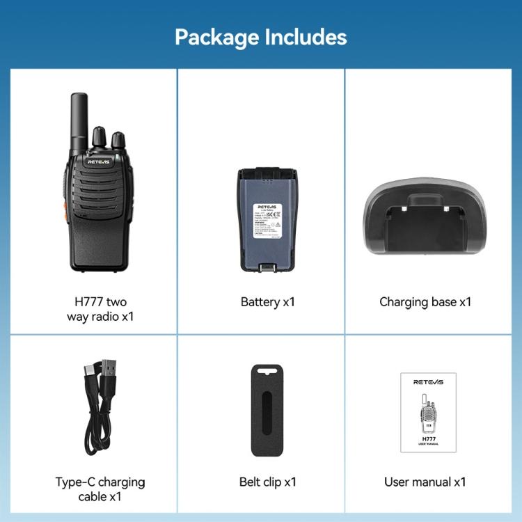 RETEVIS H777 16 Channels Compact Portable Handheld Walkie Talkie With Charging Base, PMR, FRS, 1pair PMR, 1pair FRS