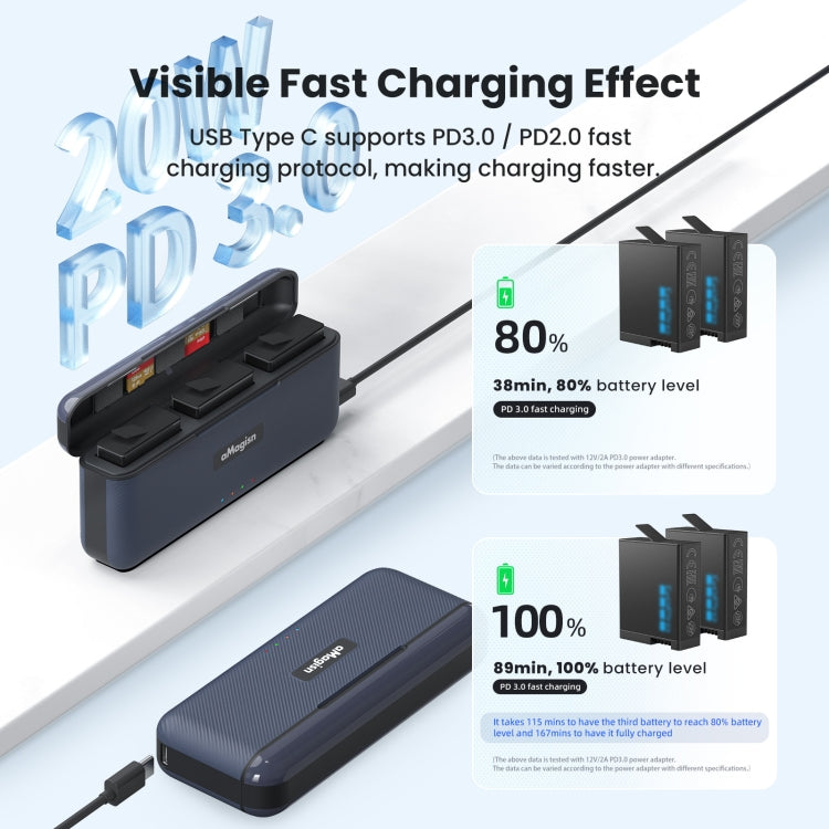 For GoPro HERO13 Black aMagisn Battery Charging Box Triple Slot Charging Case, For GoPro HERO13