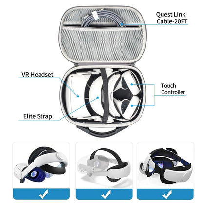 DEVASO For Meta Quest 3S / 3 / 2 / Pro / Pico 4 Large Capacity Carrying Bag Organizer Protective Case