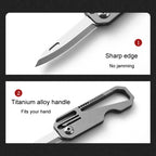 Multifunctional Titanium Keychain Outdoor Portable Defense Mini Folding Knife, With Steel Ring, With 1 Titanium Ring, With 2 Titanium Ring