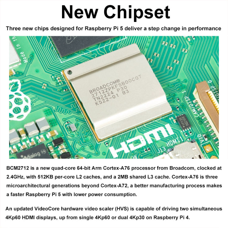 Waveshare For Raspberry Pi 5 2.4GHz Quad-Core BCM2712 Processor Development Board, 2GB, 4GB, 8GB