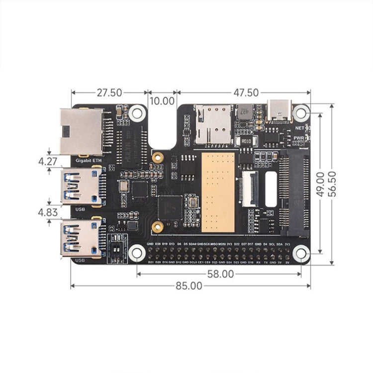 Waveshare For Raspberry Pi 5 PCIe to MiniPCIe / Gigabit Ethernet / USB 3.2 Gen1 HAT, No Accessories, SIM7600G-H, EG25-G