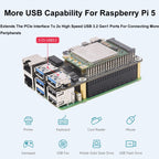 Waveshare For Raspberry Pi 5 PCIe to MiniPCIe / Gigabit Ethernet / USB 3.2 Gen1 HAT, No Accessories, SIM7600G-H, EG25-G