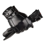 Fall Winter Men Leather Gloves PU Velvet Warm Riding Driving Touchscreen Gloves, Average