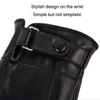 Fall Winter Men Leather Gloves PU Velvet Warm Riding Driving Touchscreen Gloves, Average
