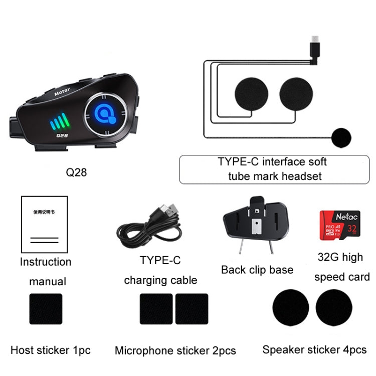 KUQIBAO Q28 Motorcycle Riding Helmet Bluetooth-compatible Headset Recorder, Soft Microphone, Hard Microphone, 2 In 1 Microphone