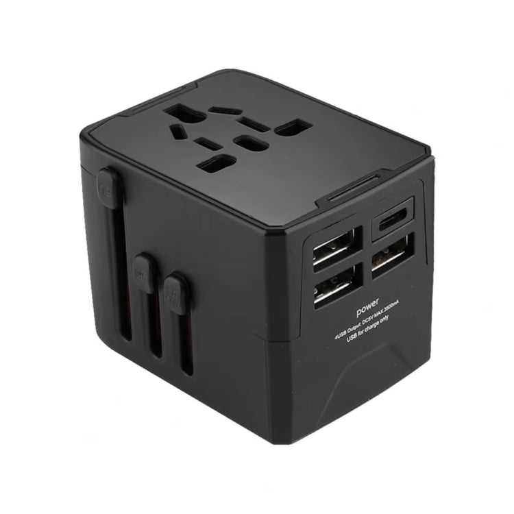 3 x USB & 1 x USB-C / Type-C Travel Plug Adapter International Universal Charging Block, HHT520 Black, HHT520  White
