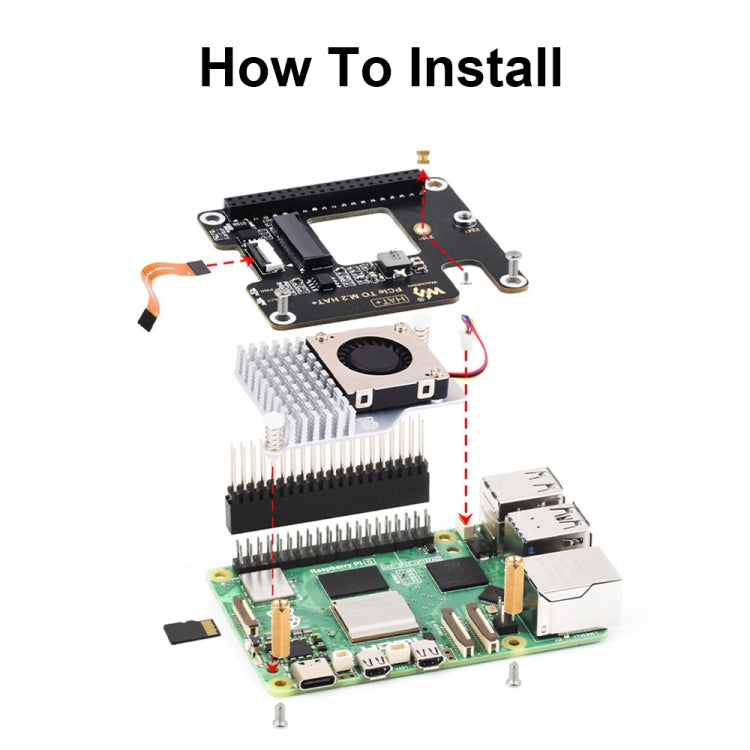 Waveshare For Raspberry Pi 5 PCIe To M.2 Adapter, NVMe Protocol M.2 SSD, Basic Kit, Basic Kit + 128GB, Basic Kit + 256GB