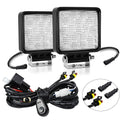 14W 9-30V 4 Inch Mixed Luminous Square Floodlight With Wire Set, X2 Square