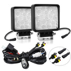 14W 9-30V 4 Inch Mixed Luminous Square Floodlight With Wire Set, X2 Square