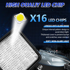 14W 9-30V 4 Inch Mixed Luminous Square Floodlight With Wire Set, X2 Square