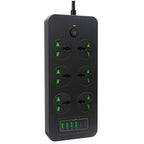 Thunderproof Overload Protection 4USB+2PD+6 Holes Socket, Black UK Plug