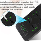 Thunderproof Overload Protection 4USB+2PD+6 Holes Socket, Black UK Plug