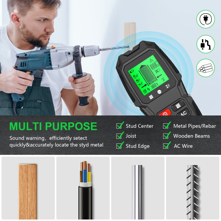 HW-QB6 5 In 1 Wall Scanner Handheld Stud Finder Wood Current Metal Live Wires Detection, HW-QB6 Black, HW-QB6 Orange, HW-QB6 (White