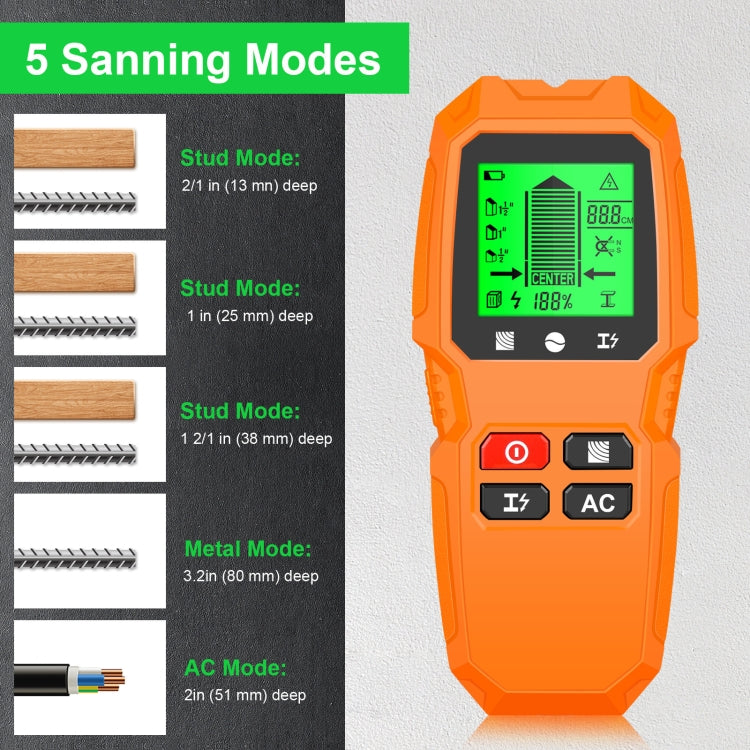 HW-QB6 5 In 1 Wall Scanner Handheld Stud Finder Wood Current Metal Live Wires Detection, HW-QB6 Black, HW-QB6 Orange, HW-QB6 (White