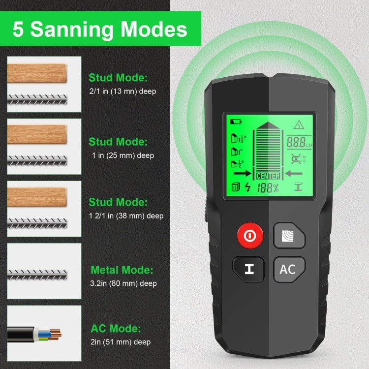 HW-QB5  5-In-1 Wall Stud Detector Wood Current Metal AC Wires Detection, HW-QB5