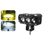 35W Motorcycle Spotlight Dual Color LED Headlight Triple Eye Waterproof Headlight, Flashing-(2 Wires), Straight Bright-Near Yellow+Far White (3 Wires), Straight Bright-Near White+Far White (3 Wires)