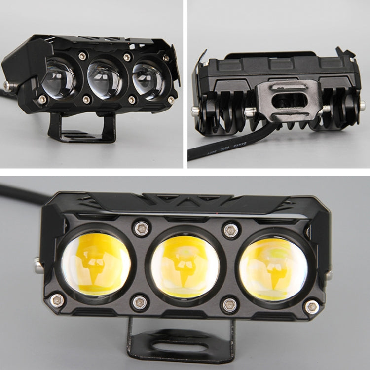 35W Motorcycle Spotlight Dual Color LED Headlight Triple Eye Waterproof Headlight, Flashing-(2 Wires), Straight Bright-Near Yellow+Far White (3 Wires), Straight Bright-Near White+Far White (3 Wires)