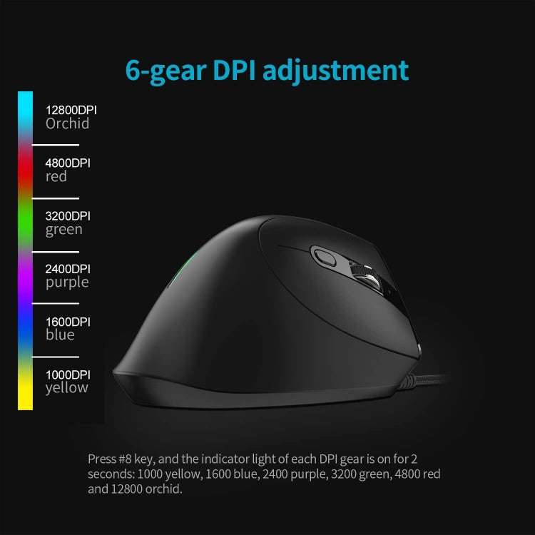 ZELOTES T50 9-Keys RGB Lighting Effect Vertical Grip Ergonomic Programming Wired Mouse, T50