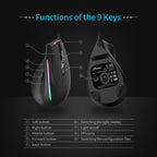 ZELOTES T50 9-Keys RGB Lighting Effect Vertical Grip Ergonomic Programming Wired Mouse, T50