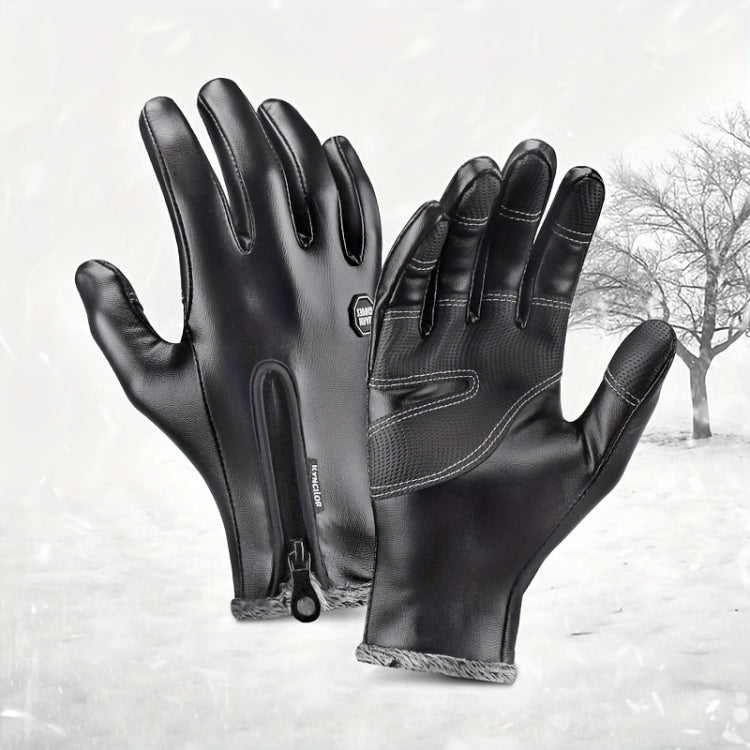 Kyncilor Winter Thermal PU Gloves Touchscreen Windproof Water-Resistant with Anti-Slip Grip, S, M, L, XL