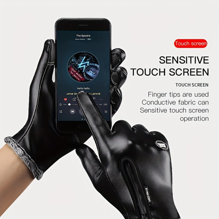 Kyncilor Winter Thermal PU Gloves Touchscreen Windproof Water-Resistant with Anti-Slip Grip, S, M, L, XL