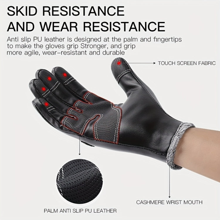 Kyncilor Winter Thermal PU Gloves Touchscreen Windproof Water-Resistant with Anti-Slip Grip, S, M, L, XL