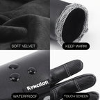 Kyncilor Winter Thermal PU Gloves Touchscreen Windproof Water-Resistant with Anti-Slip Grip, S, M, L, XL