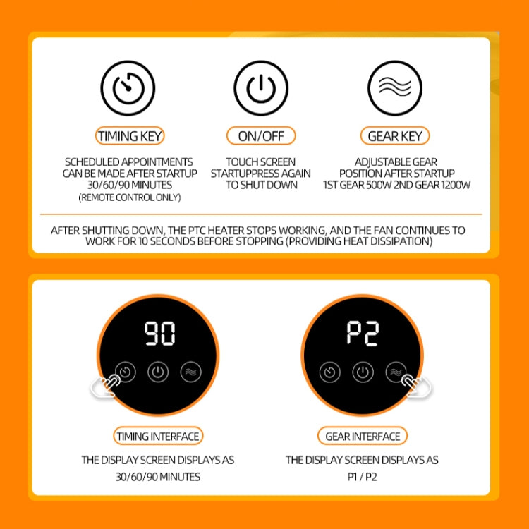 E68S 1200W PTC Ceramic Heating Desktop Smart Electric Heater, EU Plug, US Plug, UK Plug
